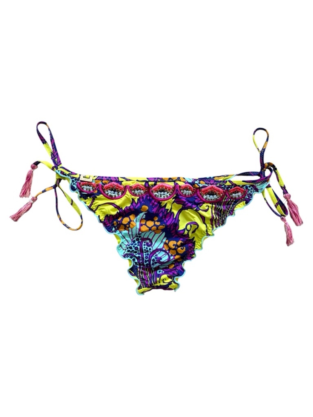 Zingara Ruffle Embroidered String Bikini Bottoms Abstract Print Size 6 - Picture 13 of 13
